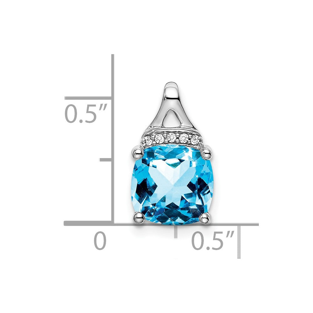 14k White Gold 8mm Cushion Blue Topaz and Diamond Chain Slide