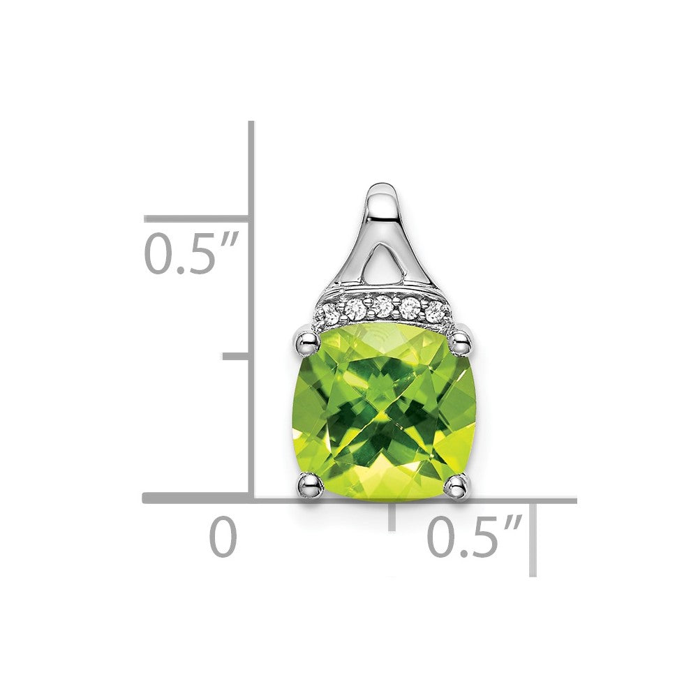 14k White Gold 8mm Cushion Peridot and Diamond Chain Slide