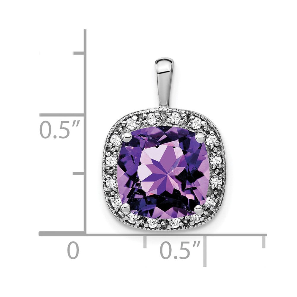 14k White Gold 10mm Cushion Amethyst and Diamond Halo Pendant