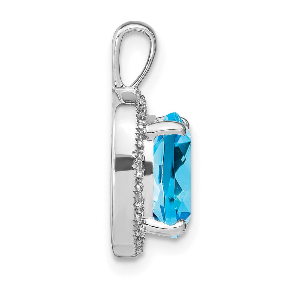 14k White Gold 10mm Cushion Blue Topaz and Diamond Halo Pendant
