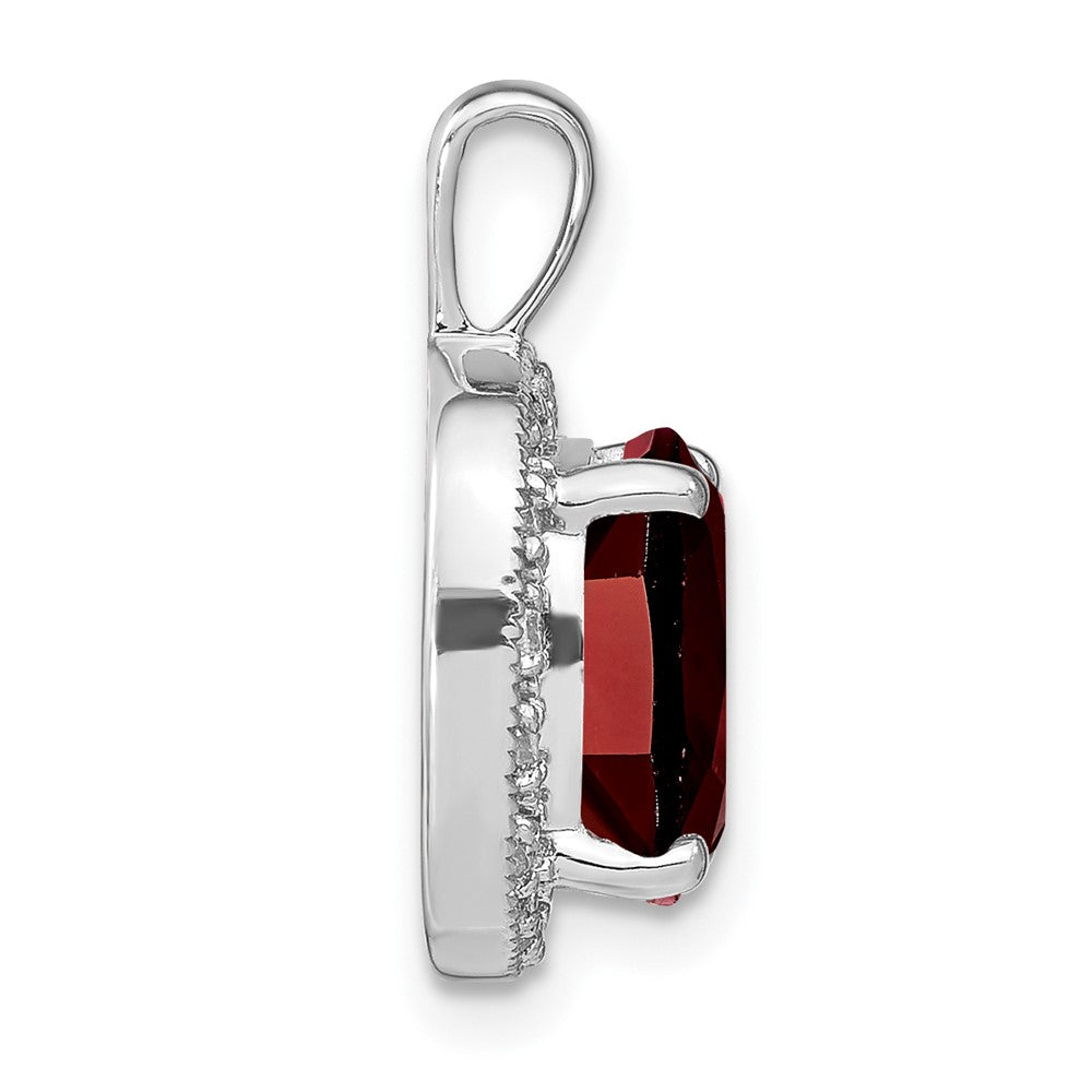 14k White Gold 10mm Cushion Garnet and Diamond Halo Pendant