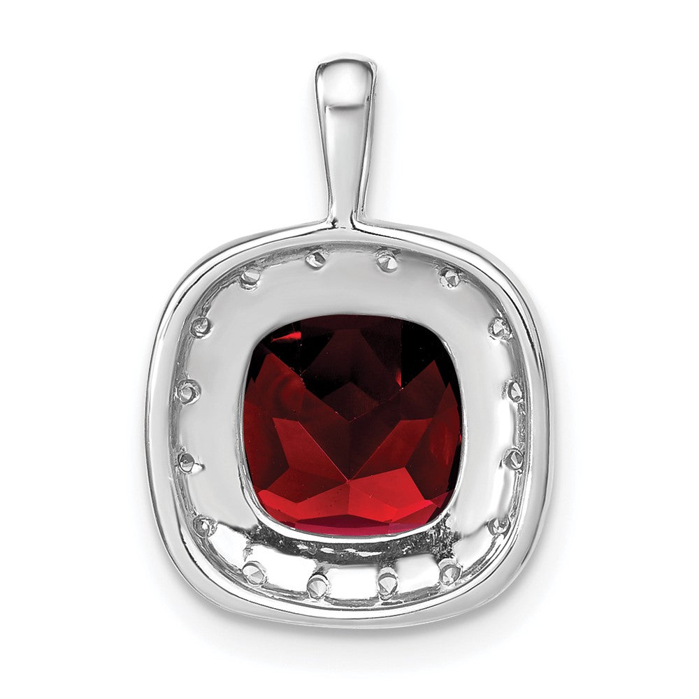 14k White Gold 10mm Cushion Garnet and Diamond Halo Pendant