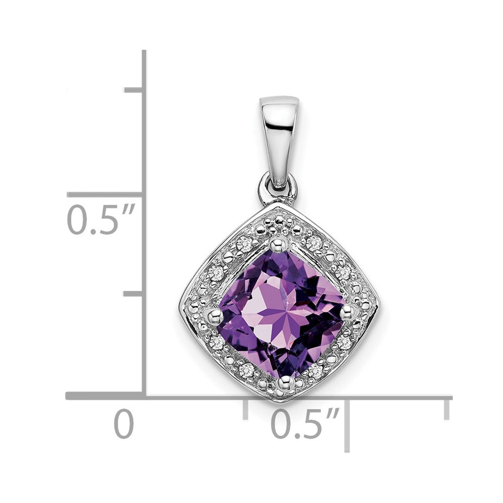 14k White Gold 7mm Cushion Amethyst and Diamond Halo Pendant