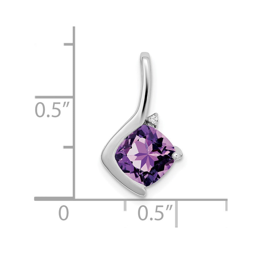 14k White Gold 7mm Cushion Amethyst and Diamond Pendant