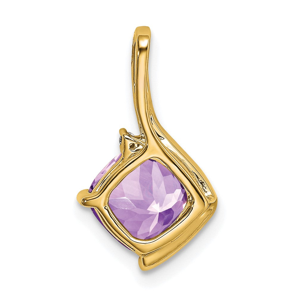 14k 7mm Cushion Amethyst and Diamond Pendant