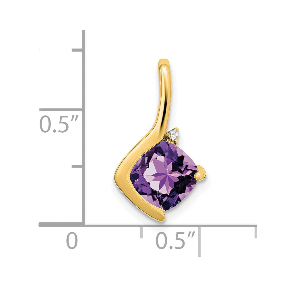 14k 7mm Cushion Amethyst and Diamond Pendant