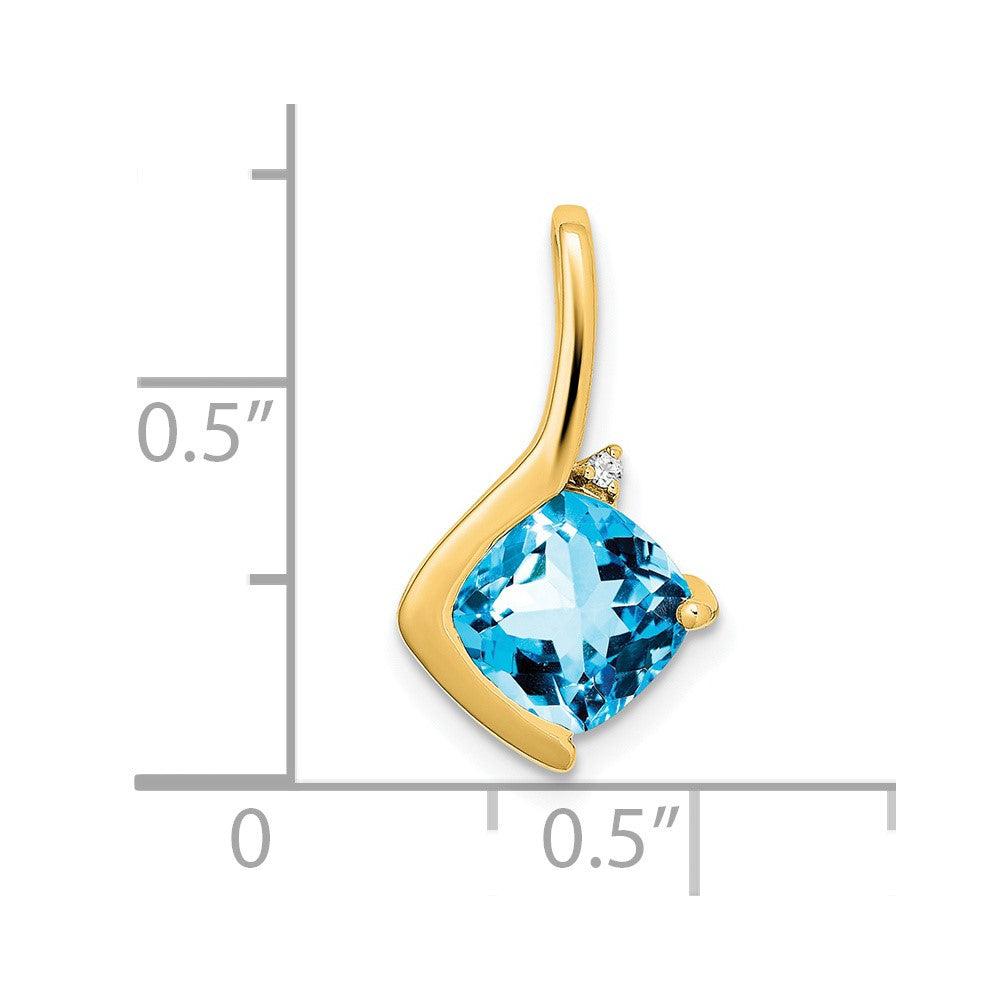 14k 7mm Cushion Blue Topaz and Diamond Pendant
