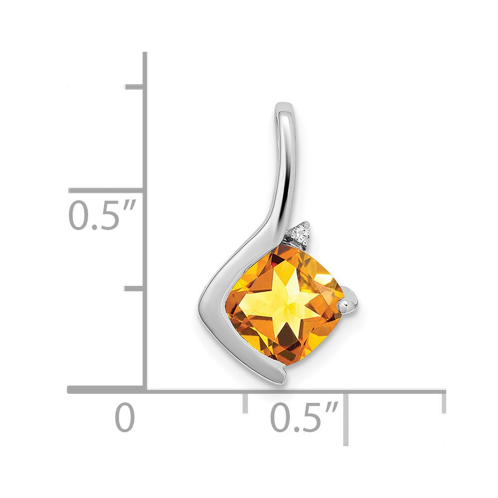 14k White Gold 7mm Cushion Citrine and Diamond Pendant
