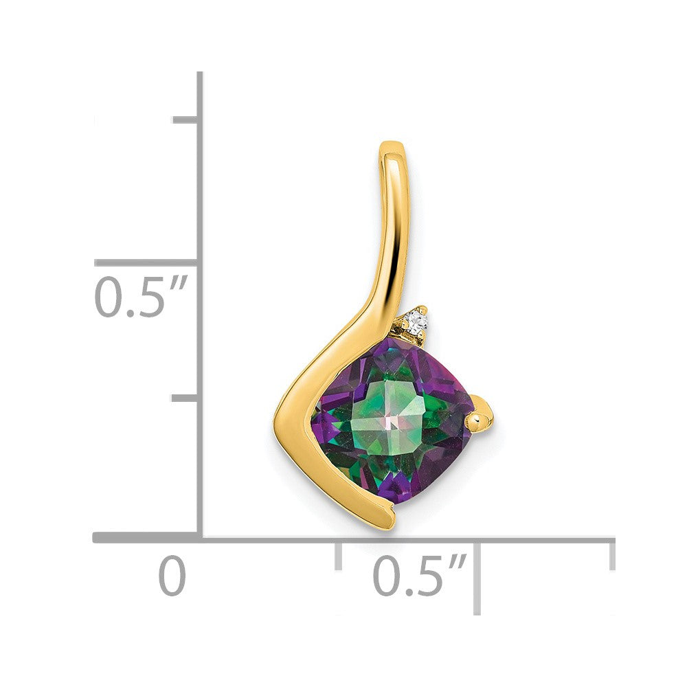 14k 7mm Cushion Mystic Fire Topaz and Diamond Pendant