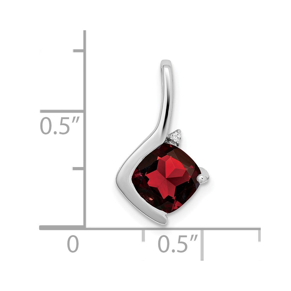 14k White Gold 7mm Cushion Garnet and Diamond Pendant