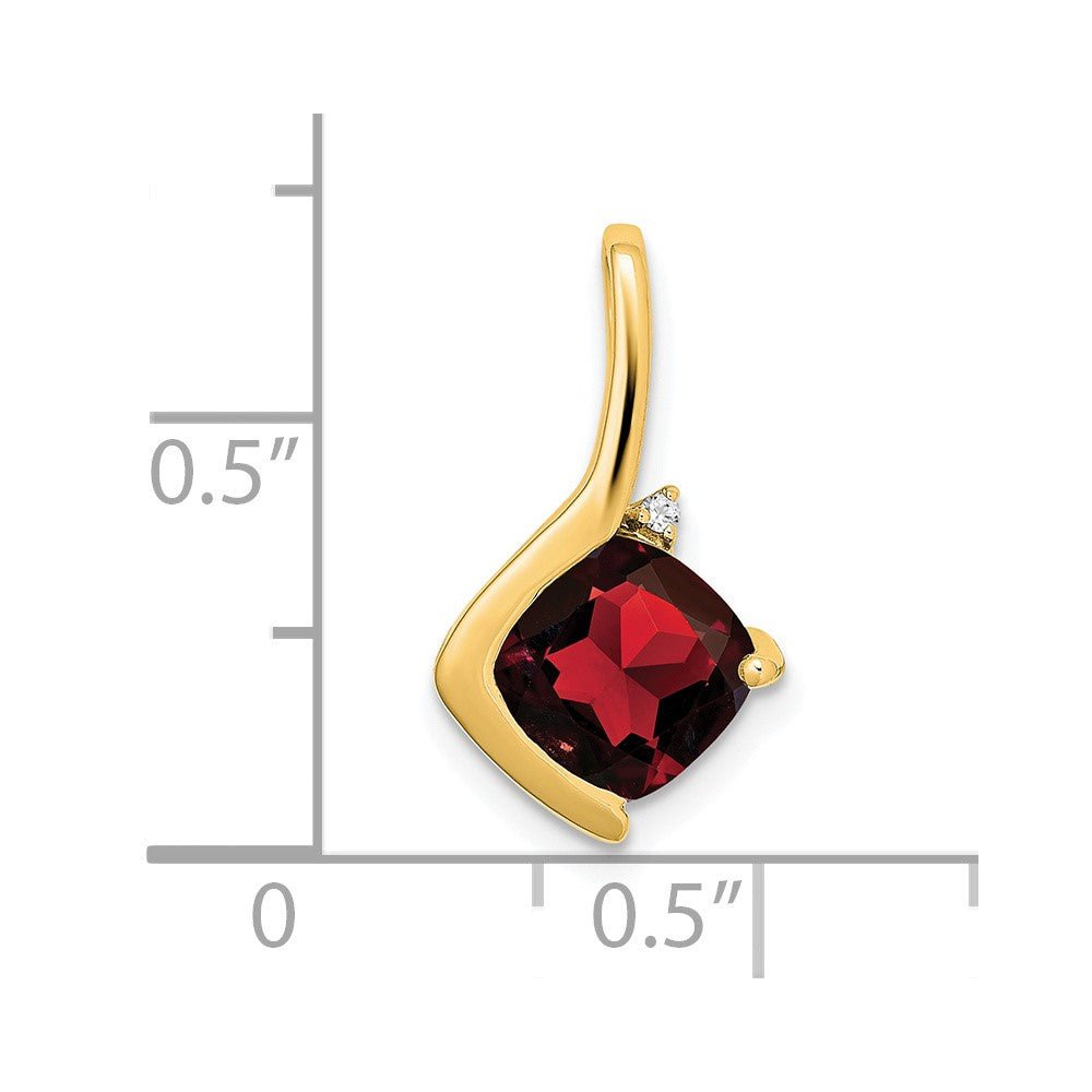 14k 7mm Cushion Garnet and Diamond Pendant
