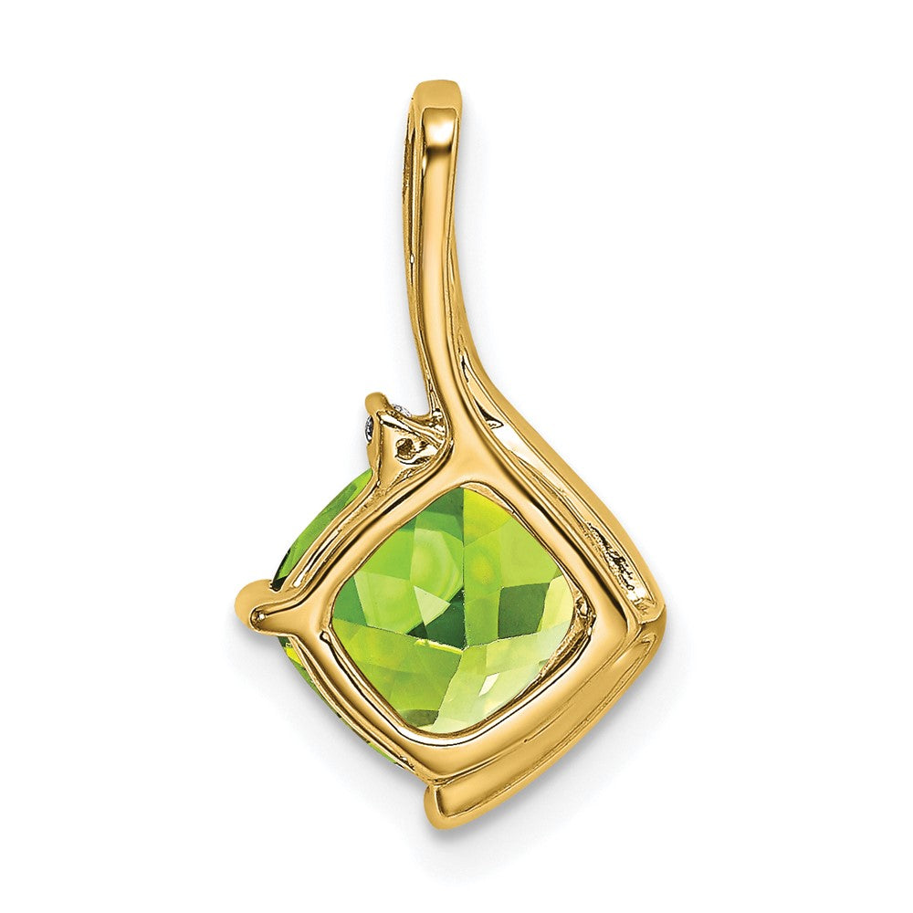 14k 7mm Cushion Peridot and Diamond Pendant