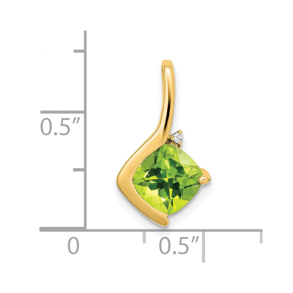 14k 7mm Cushion Peridot and Diamond Pendant