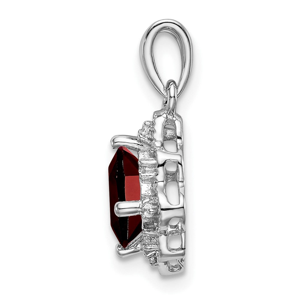 14k White Gold 7mm Cushion Garnet and Diamond Scalloped Pendant