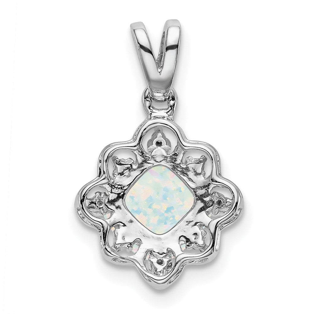 14k White Gold Lab Created Opal and Diamond Scalloped Pendant