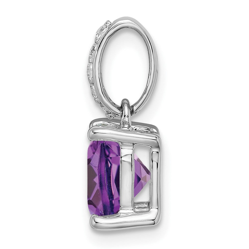 14k White Gold 8mm Cushion Amethyst and Diamond Pendant