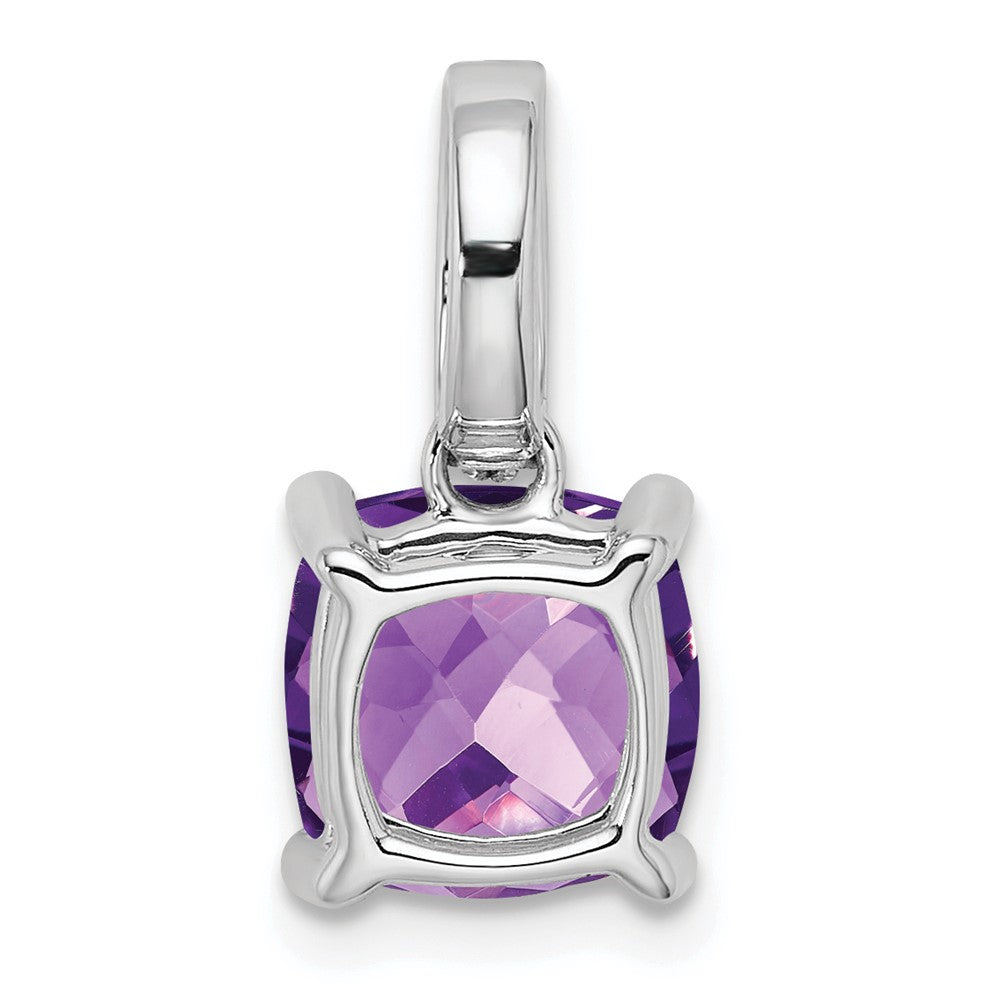 14k White Gold 8mm Cushion Amethyst and Diamond Pendant
