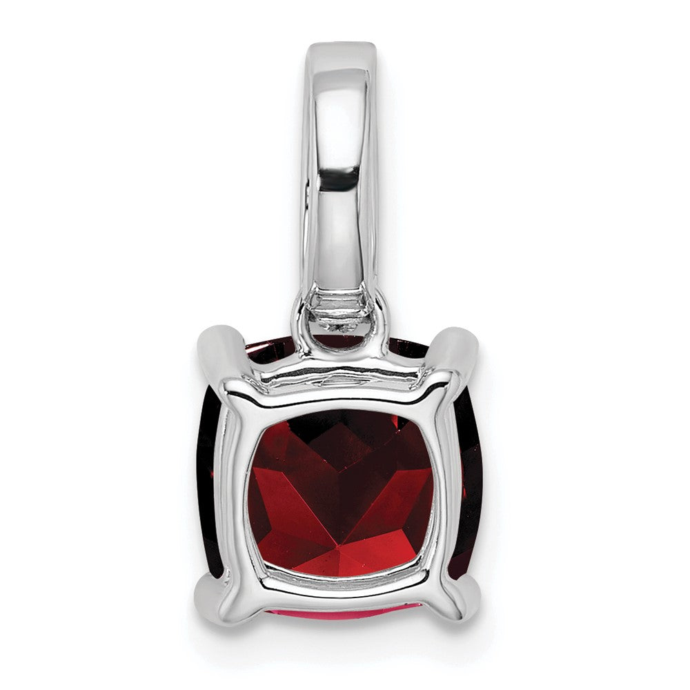 14k White Gold 8mm Cushion Garnet and Diamond Pendant