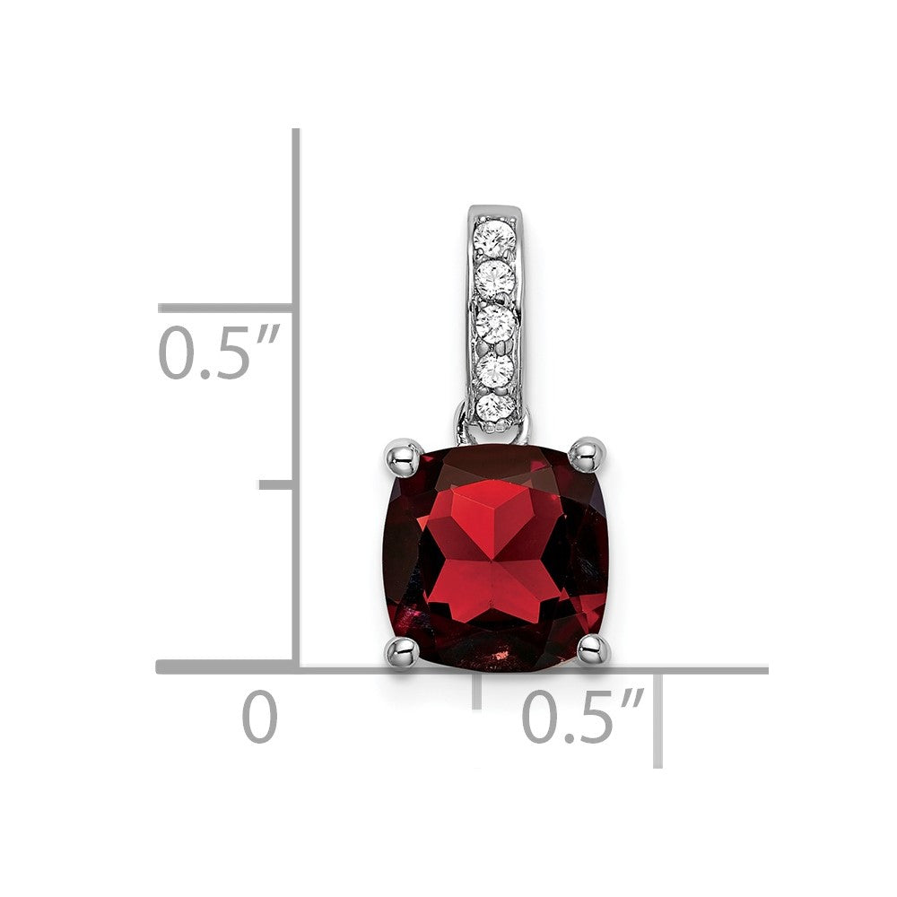 14k White Gold 8mm Cushion Garnet and Diamond Pendant