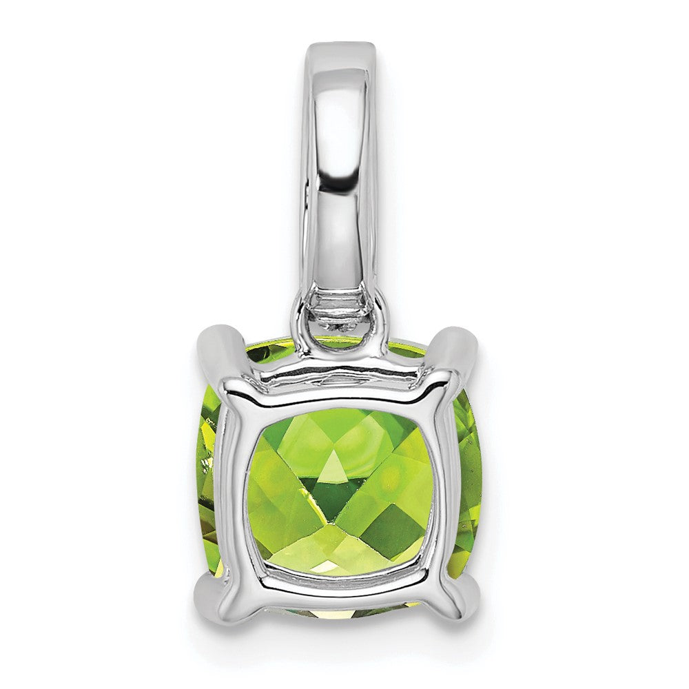 14k White Gold 8mm Cushion Peridot and Diamond Pendant