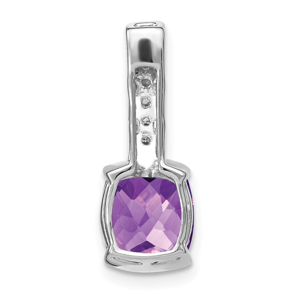 14k White Gold 8mm Cushion Amethyst and Diamond Chain Slide