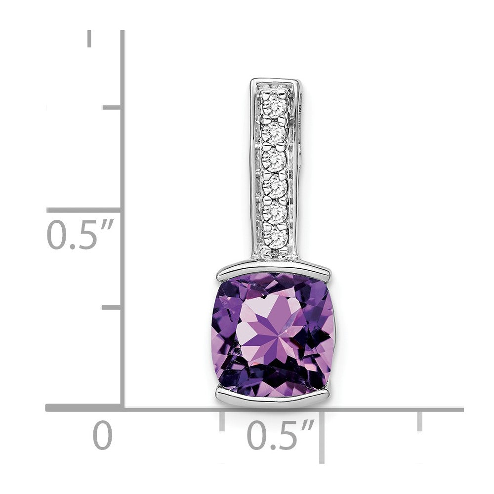 14k White Gold 8mm Cushion Amethyst and Diamond Chain Slide
