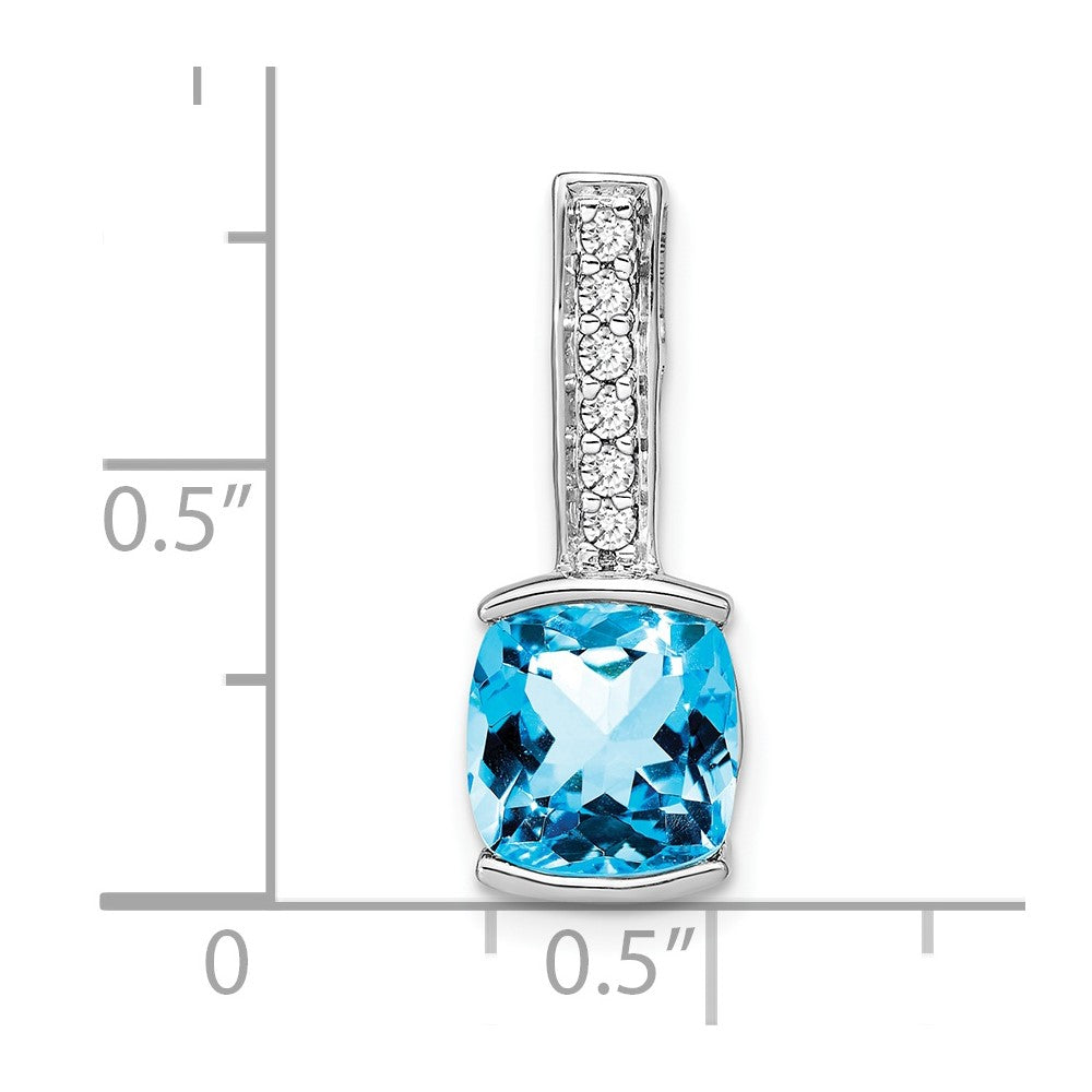 14k White Gold 8mm Cushion Blue Topaz and Diamond Chain Slide
