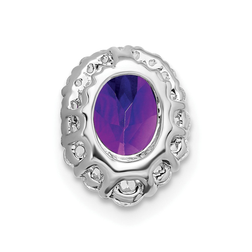 14k White Gold 8x6mm Oval Amethyst and Diamond Halo Chain Slide