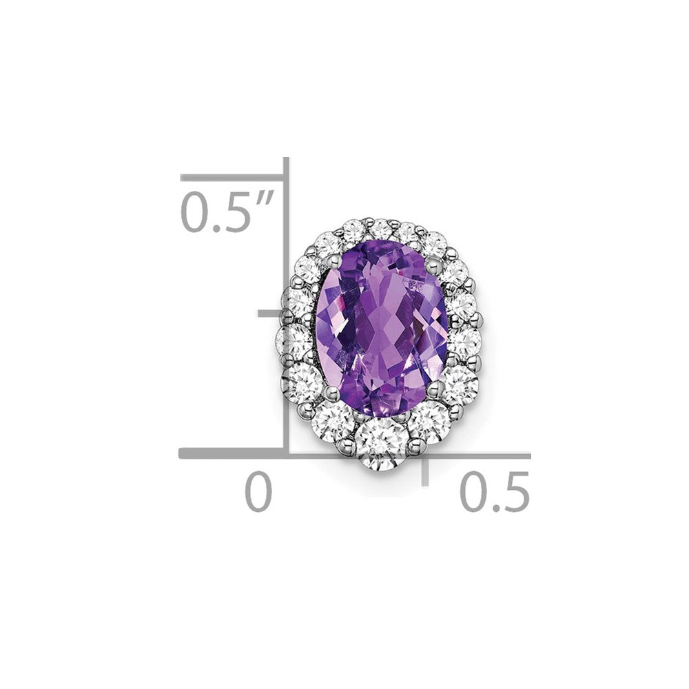 14k White Gold 8x6mm Oval Amethyst and Diamond Halo Chain Slide