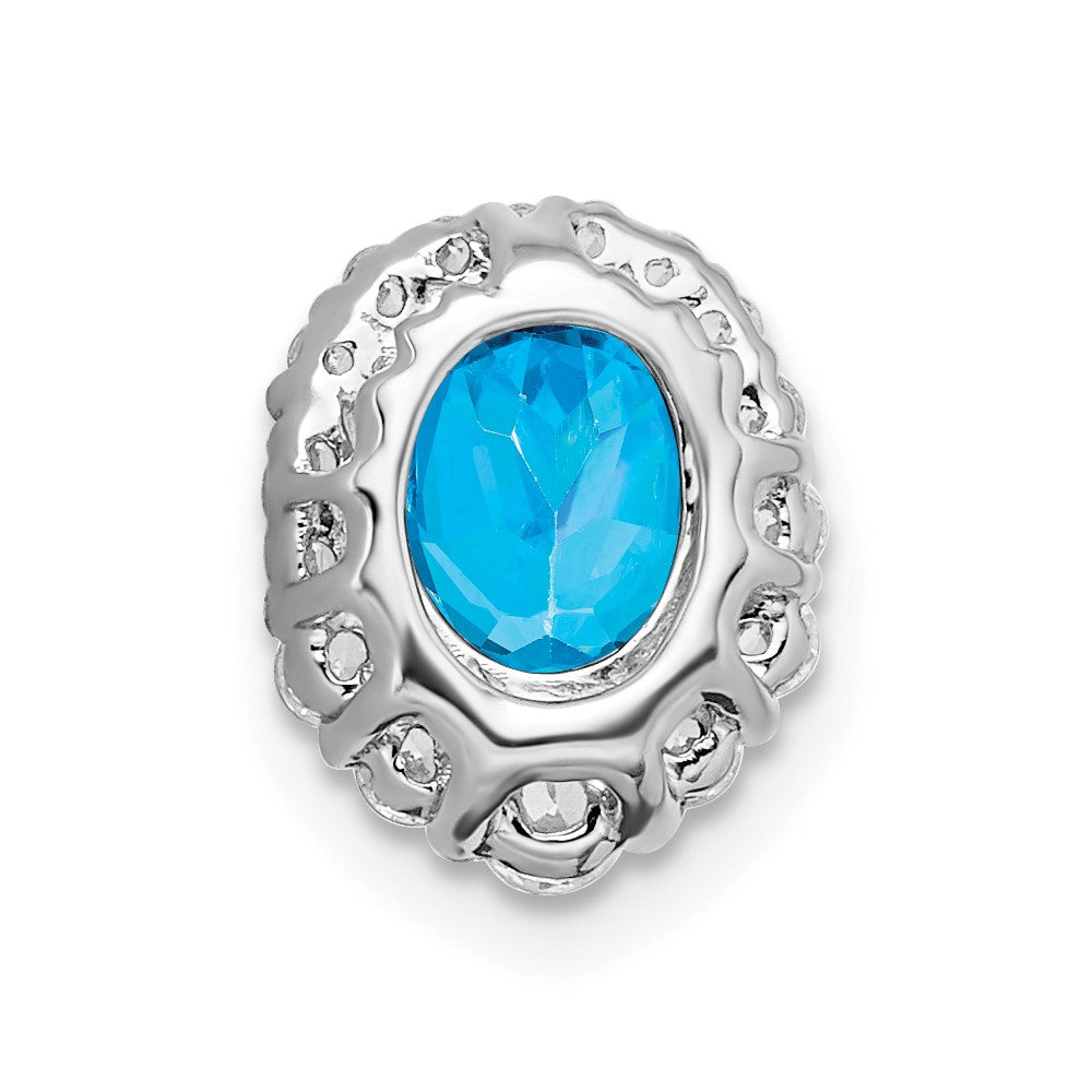 14k White Gold 8x6mm Oval Blue Topaz and Diamond Halo Chain Slide