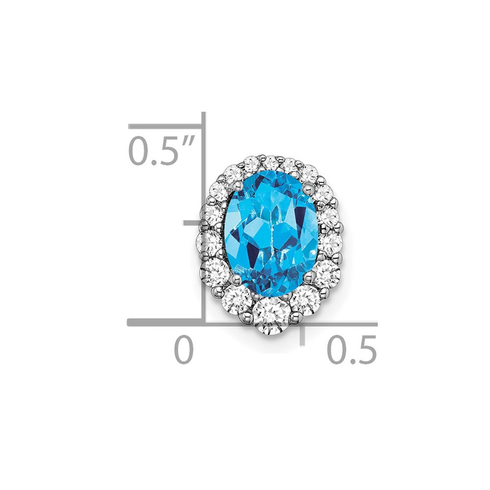 14k White Gold 8x6mm Oval Blue Topaz and Diamond Halo Chain Slide