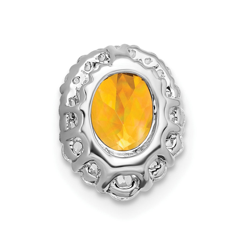 14k White Gold 8x6mm Oval Citrine and Diamond Halo Chain Slide