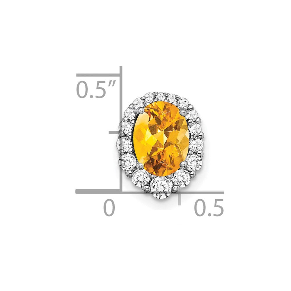 14k White Gold 8x6mm Oval Citrine and Diamond Halo Chain Slide