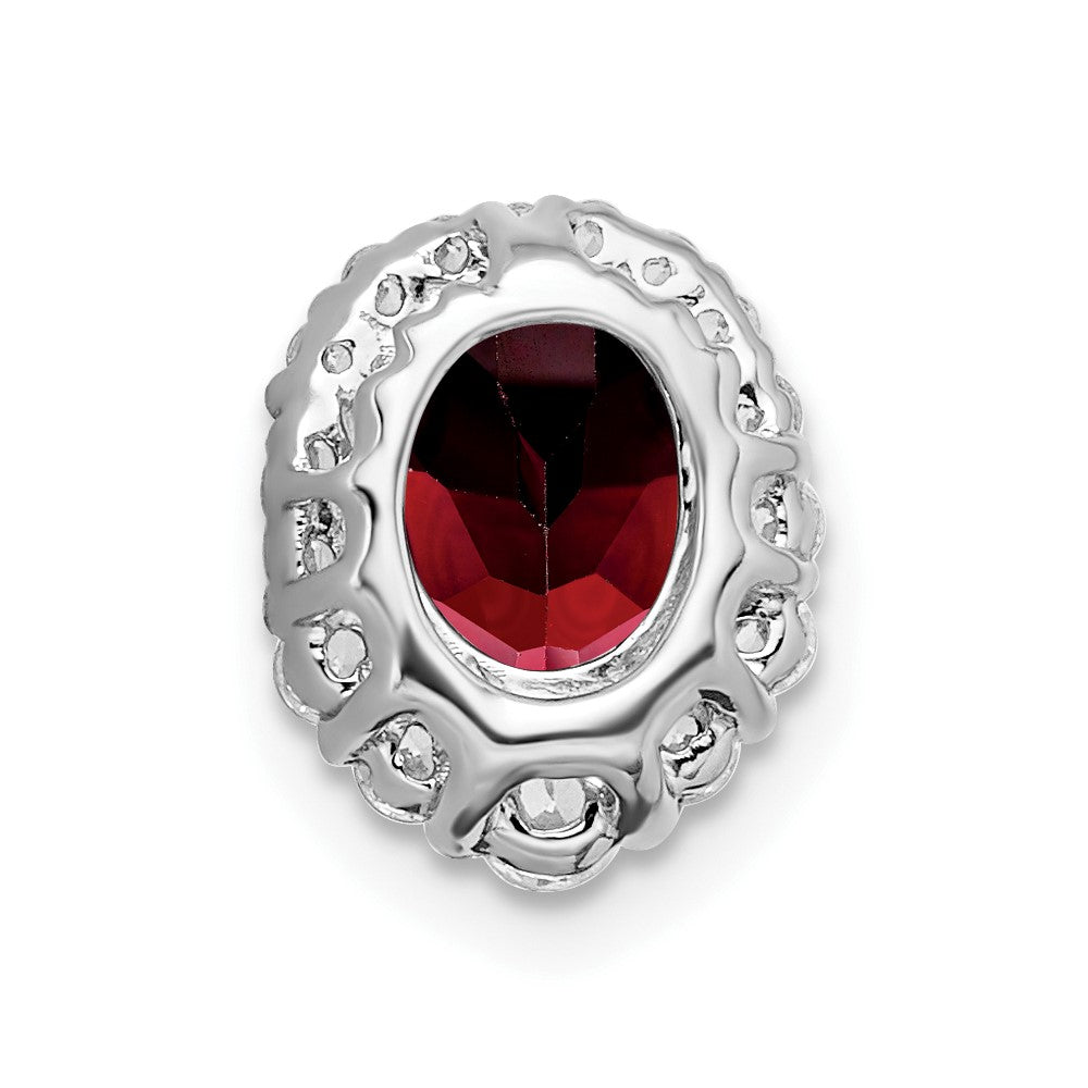 14k White Gold 8x6mm Oval Garnet and Diamond Halo Chain Slide