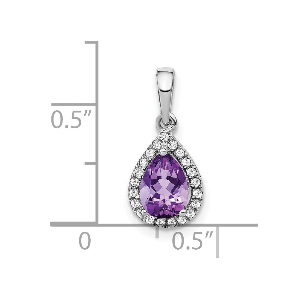 14k White Gold 7x5mm Pear Amethyst and Diamond Halo Pendant