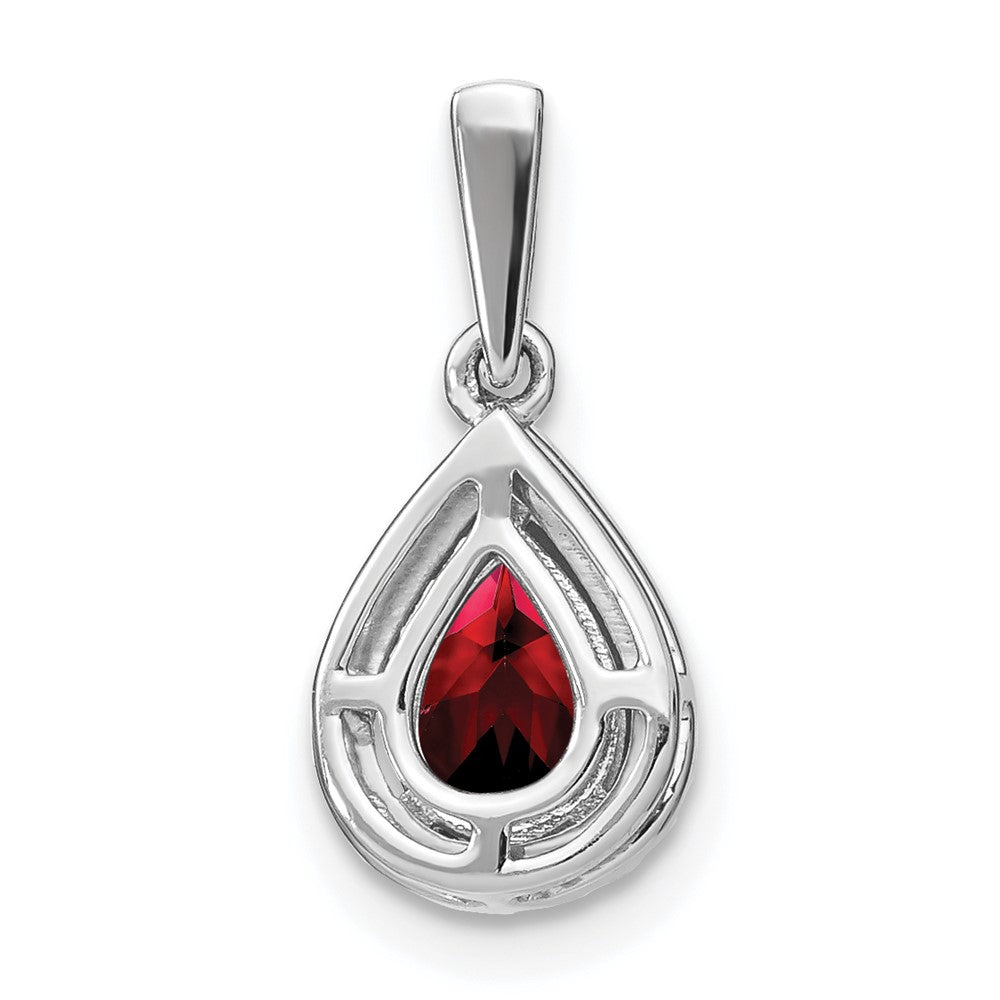 14k White Gold 7x5mm Pear Garnet and Diamond Halo Pendant