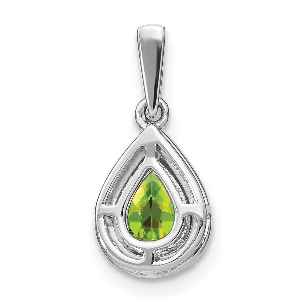 14k White Gold 7x5mm Pear Peridot and Diamond Halo Pendant