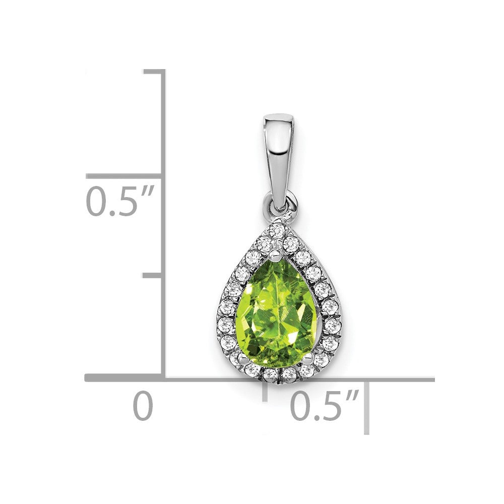 14k White Gold 7x5mm Pear Peridot and Diamond Halo Pendant