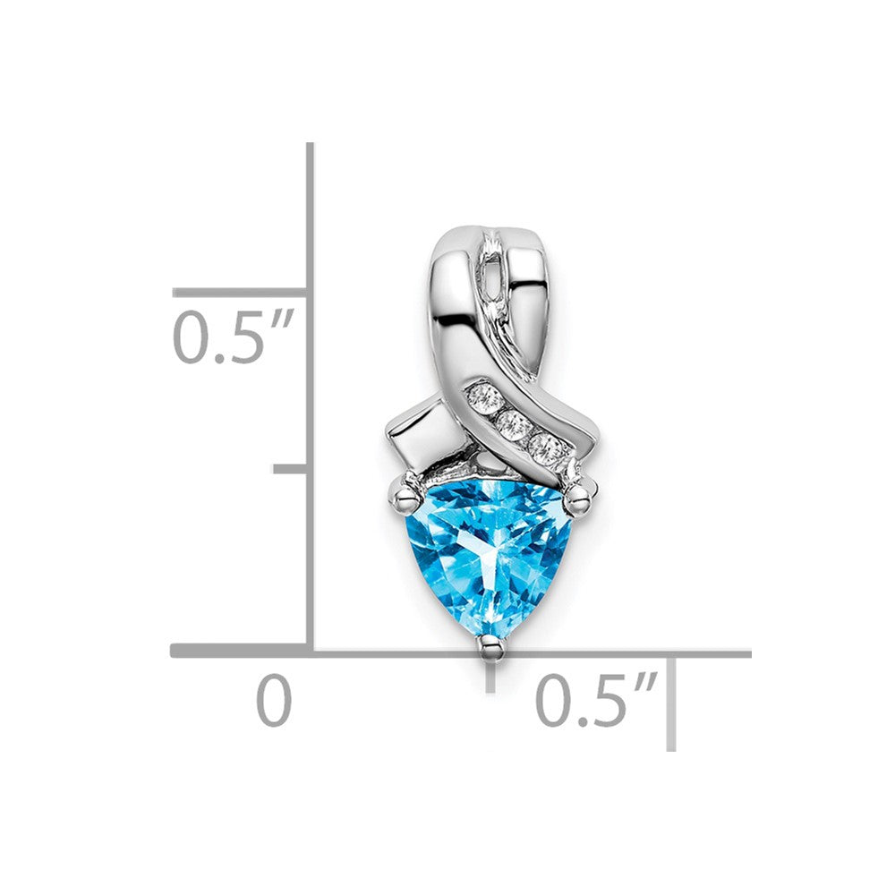 14k White Gold 6mm Trillion Blue Topaz and Diamond Chain Slide