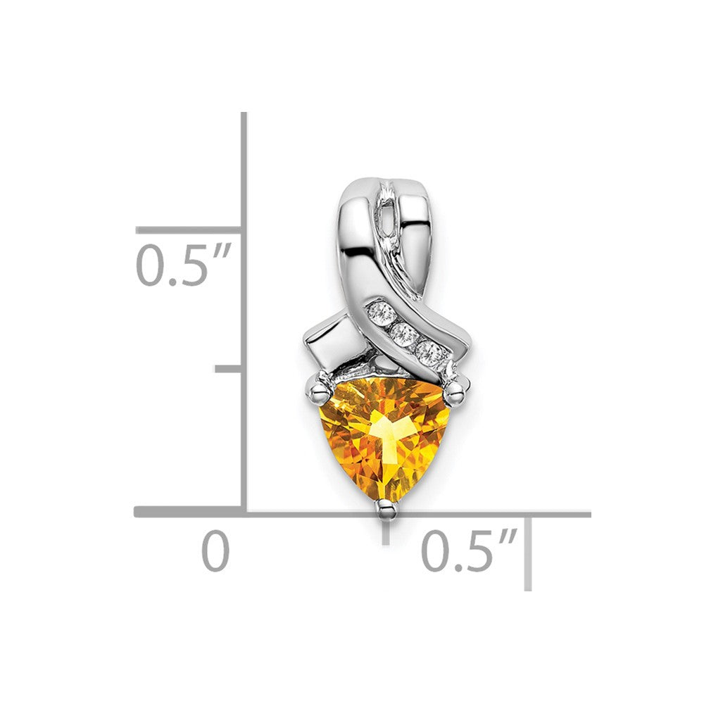14k White Gold 6mm Trillion Citrine and Diamond Chain Slide