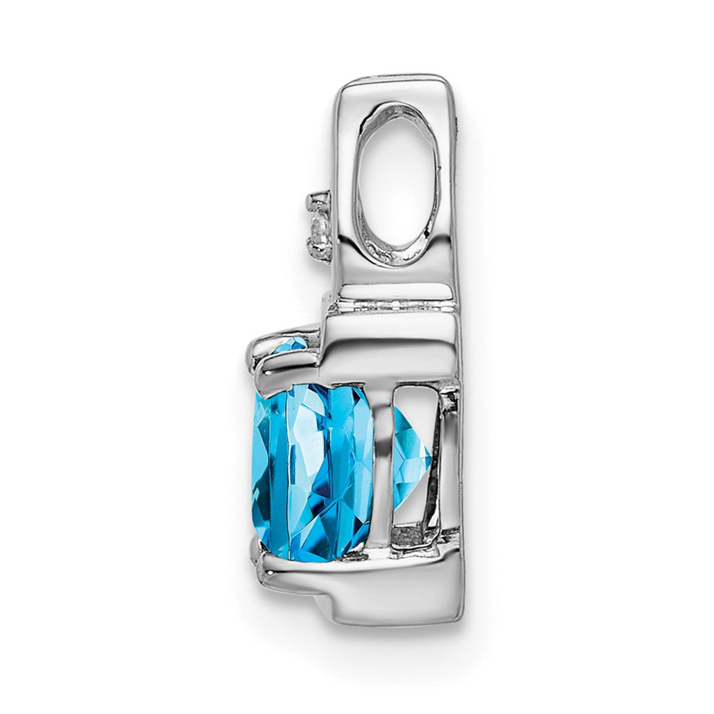 14k White Gold 6mm Cushion Blue Topaz and Diamond Chain Slide
