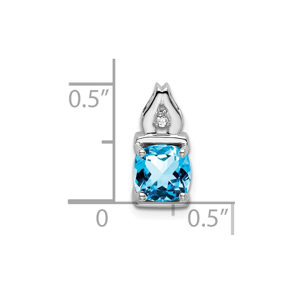 14k White Gold 6mm Cushion Blue Topaz and Diamond Chain Slide