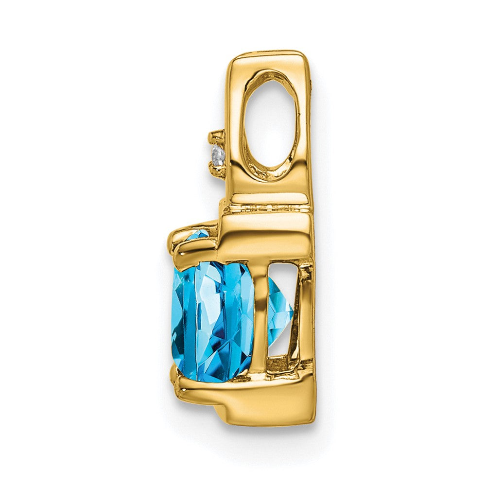 14k 6mm Cushion Blue Topaz and Diamond Chain Slide