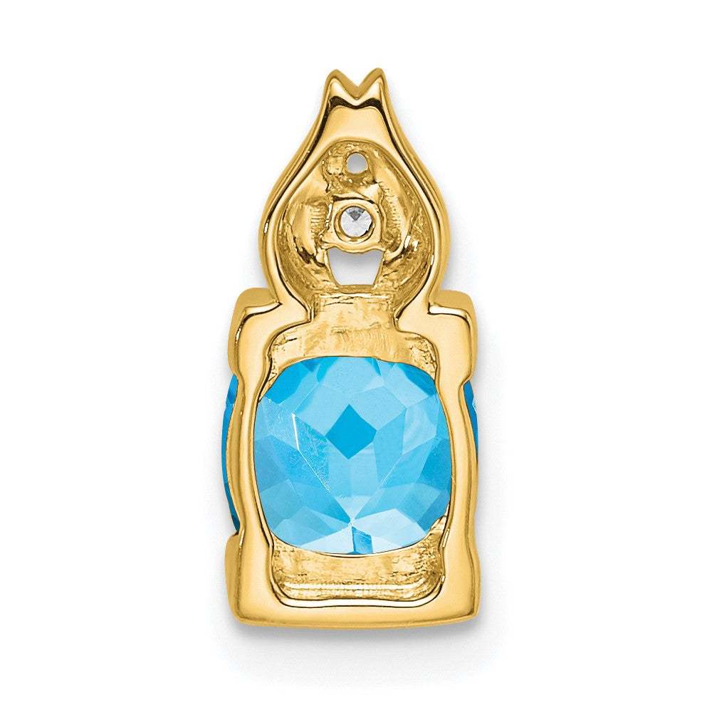 14k 6mm Cushion Blue Topaz and Diamond Chain Slide