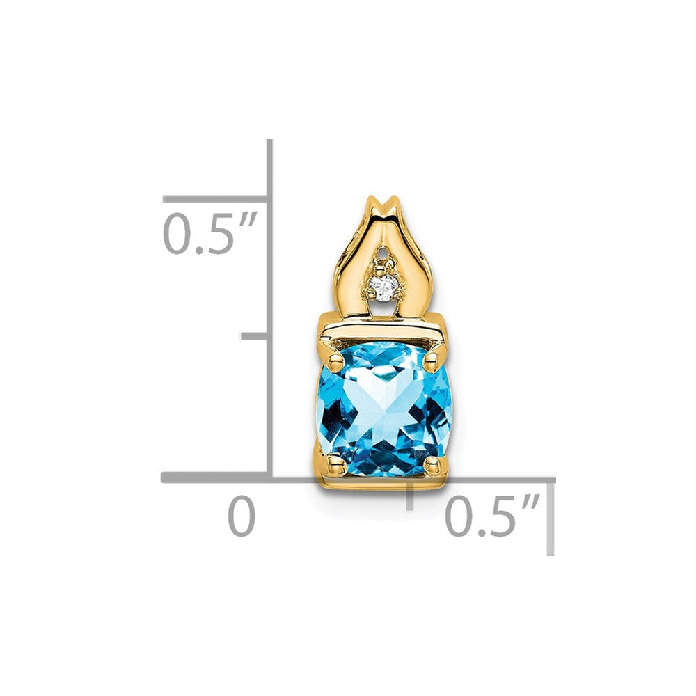 14k 6mm Cushion Blue Topaz and Diamond Chain Slide