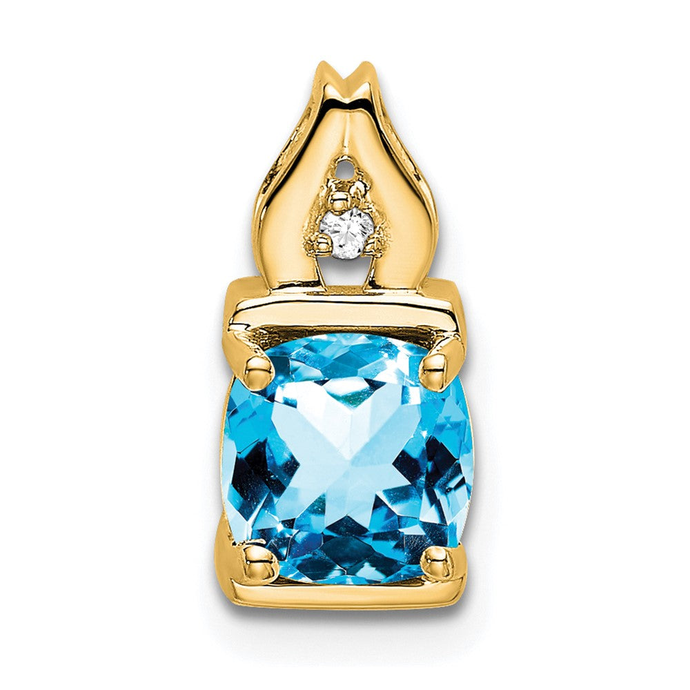 14k 6mm Cushion Blue Topaz and Diamond Chain Slide
