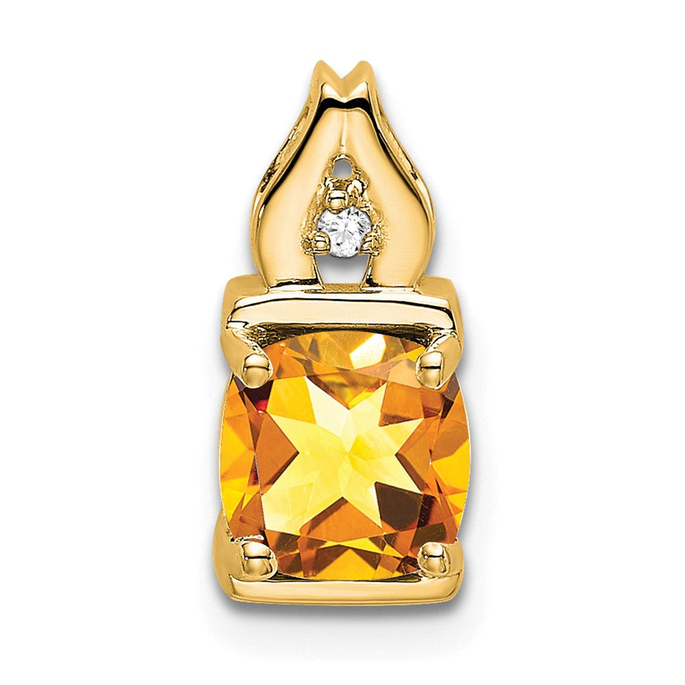 14k 6mm Cushion Citrine and Diamond Chain Slide