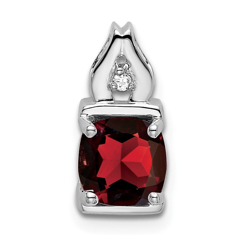 14k White Gold 6mm Cushion Garnet and Diamond Chain Slide