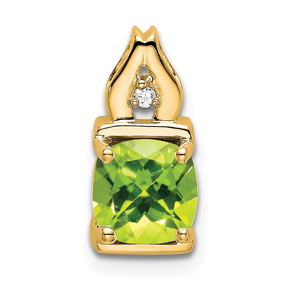 14k 6mm Cushion Peridot and Diamond Chain Slide