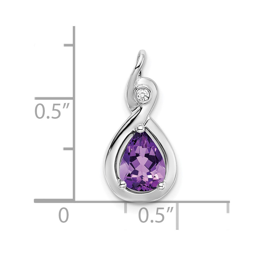 14k White Gold 8x6mm Pear Amethyst and Diamond Chain Slide